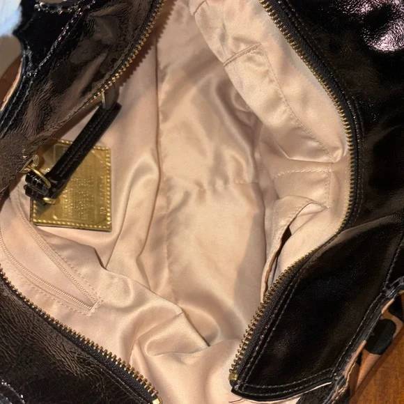 Coach Cheetah print shoulder bag gold/black/patent leather trim chain strap - Picture 13 of 17